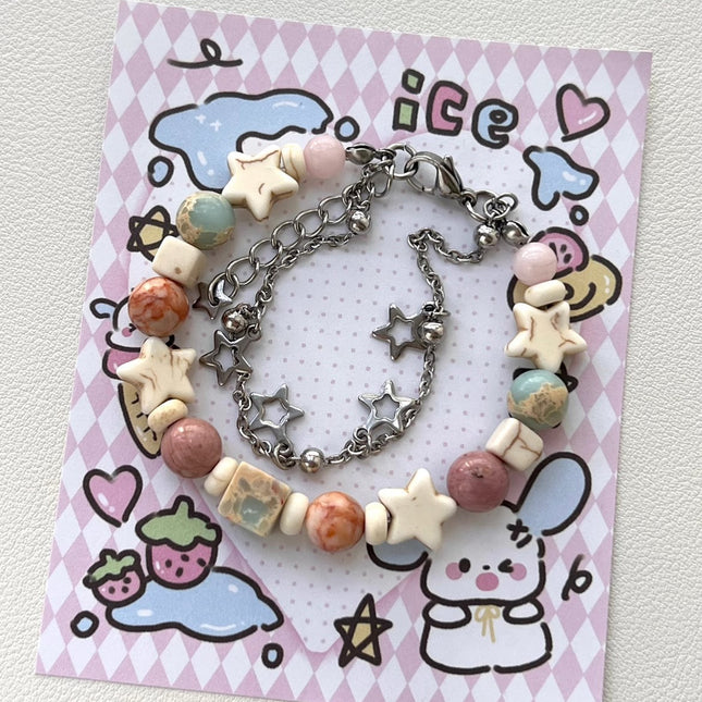 Cream Color Matching Double Circles Star Bracelet - Glossorea
