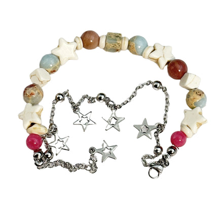 Cream Color Matching Double Circles Star Bracelet - Glossorea