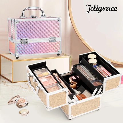 Mermaid Alloy Makeup Box – Lockable 4-Tray Storage Case - Glossorea