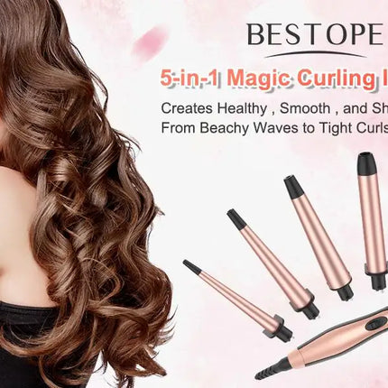 BESTOPE PRO 5-in-1 Curling Iron Set – Interchangeable Barrels - Glossorea