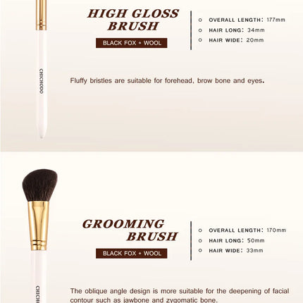 CHICHODO 10PCS Luxurious Makeup Brush Set – Fox, Goat & Synthetic Hair - Glossorea