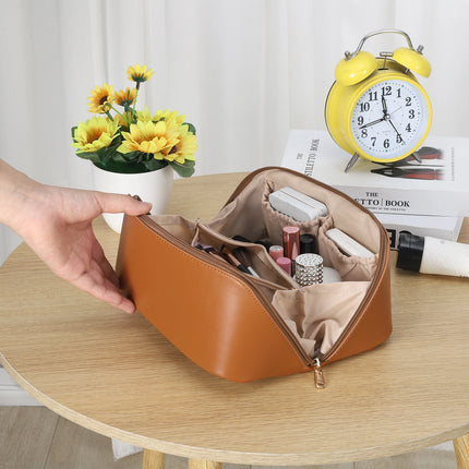 Large Travel Makeup Bag – Waterproof PU Leather with Divider & Handle - Glossorea