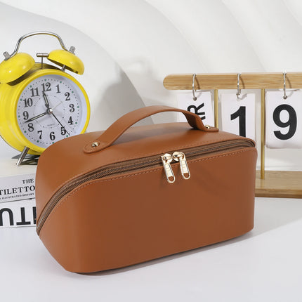 Large Travel Makeup Bag – Waterproof PU Leather with Divider & Handle - Glossorea