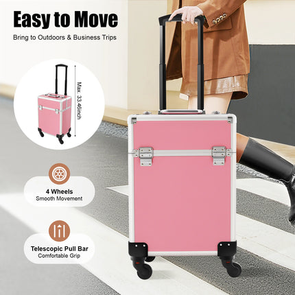Rolling Makeup Train Case – Large Aluminum Organizer - Glossorea