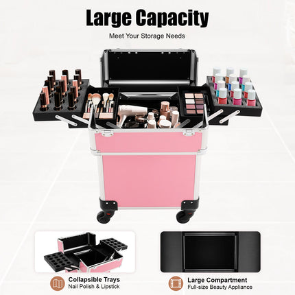 Rolling Makeup Train Case – Large Aluminum Organizer - Glossorea