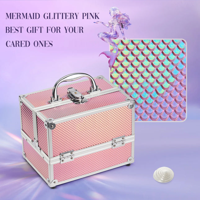 Mermaid Alloy Makeup Box – Lockable 4-Tray Storage Case - Glossorea