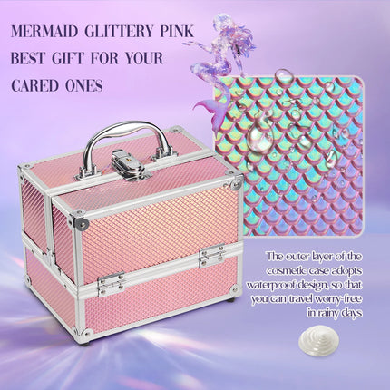 Mermaid Alloy Makeup Box – Lockable 4-Tray Storage Case - Glossorea
