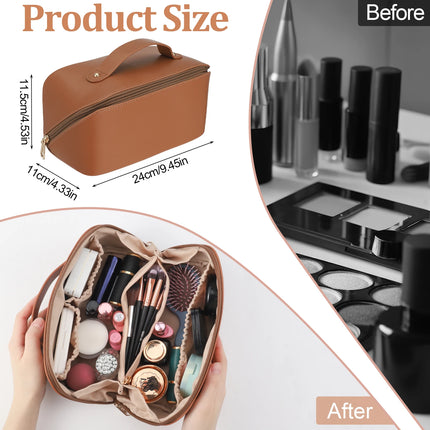 Large Travel Makeup Bag – Waterproof PU Leather with Divider & Handle - Glossorea
