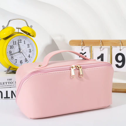Large Travel Makeup Bag – Waterproof PU Leather with Divider & Handle - Glossorea
