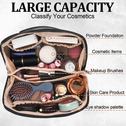 Large Travel Makeup Bag – Waterproof PU Leather with Divider & Handle - Glossorea