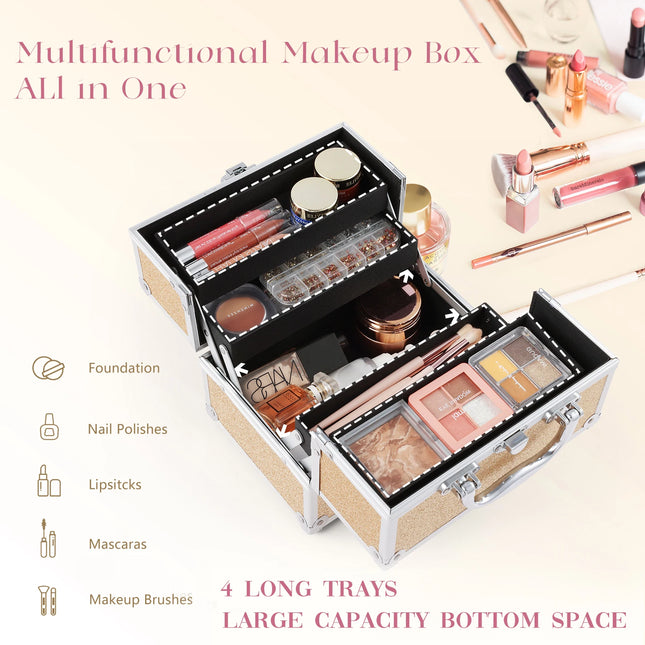 Mermaid Alloy Makeup Box – Lockable 4-Tray Storage Case - Glossorea