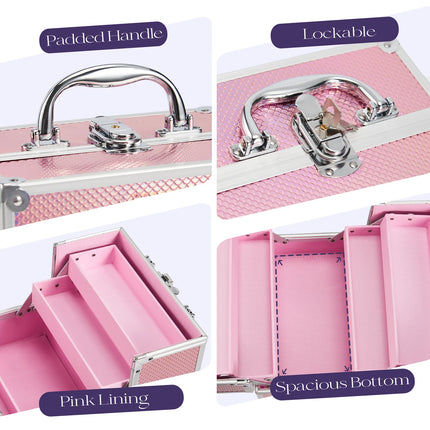 Mermaid Alloy Makeup Box – Lockable 4-Tray Storage Case - Glossorea