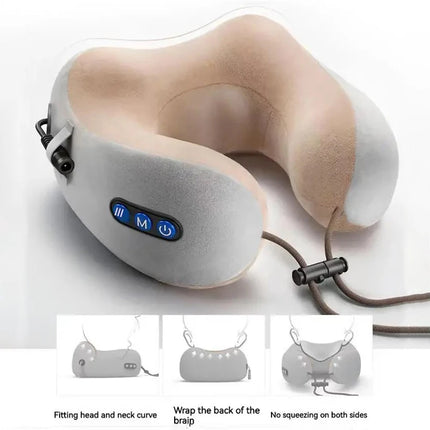 Electric Heated Neck Massage Pillow – U-Shaped Memory Foam - Glossorea