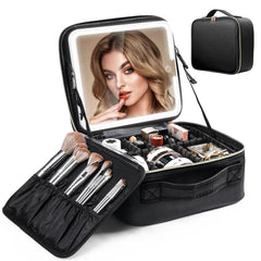 Travel Makeup Bag with LED Mirror & Adjustable Dividers - Glossorea