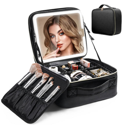Travel Makeup Bag with LED Mirror & Adjustable Dividers - Glossorea