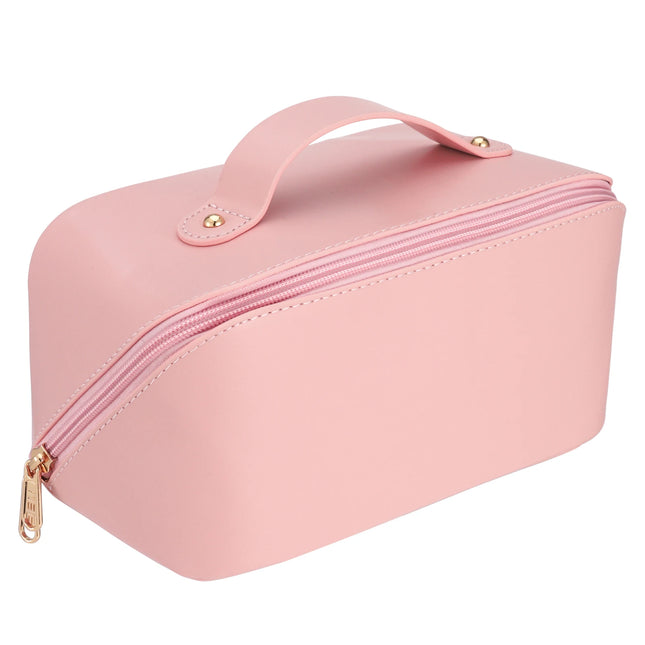 Large Travel Makeup Bag – Waterproof PU Leather with Divider & Handle - Glossorea
