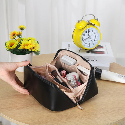 Large Travel Makeup Bag – Waterproof PU Leather with Divider & Handle - Glossorea