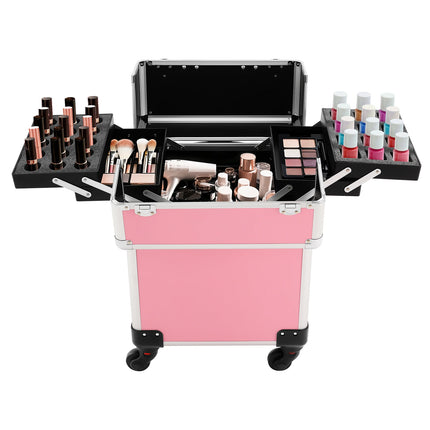Rolling Makeup Train Case – Large Aluminum Organizer - Glossorea
