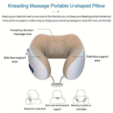 Electric Heated Neck Massage Pillow – U-Shaped Memory Foam - Glossorea