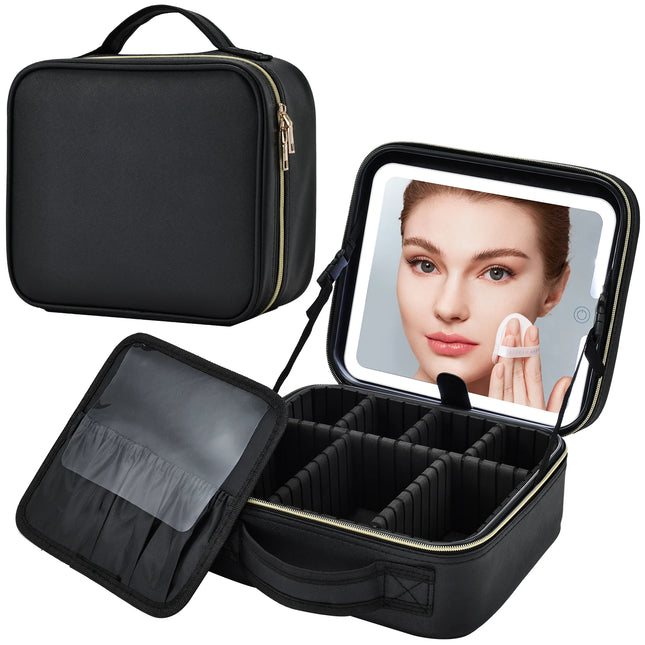LED Makeup Bag with Mirror – 3 Light Modes Travel Case - Glossorea