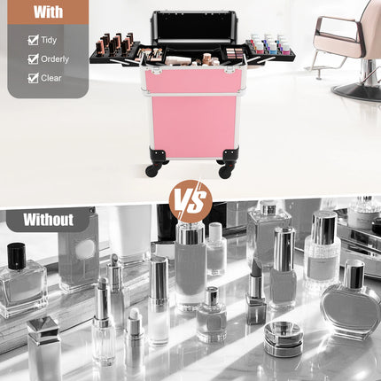 Rolling Makeup Train Case – Large Aluminum Organizer - Glossorea