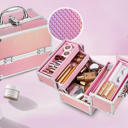 Mermaid Alloy Makeup Box – Lockable 4-Tray Storage Case - Glossorea