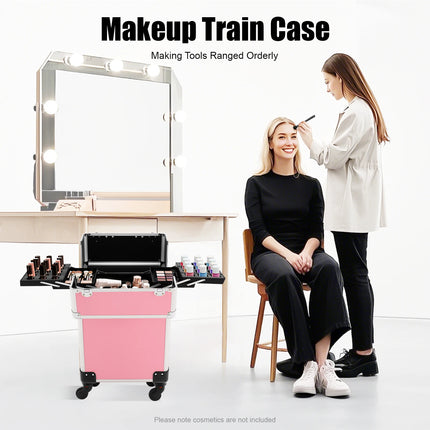 Rolling Makeup Train Case – Large Aluminum Organizer - Glossorea