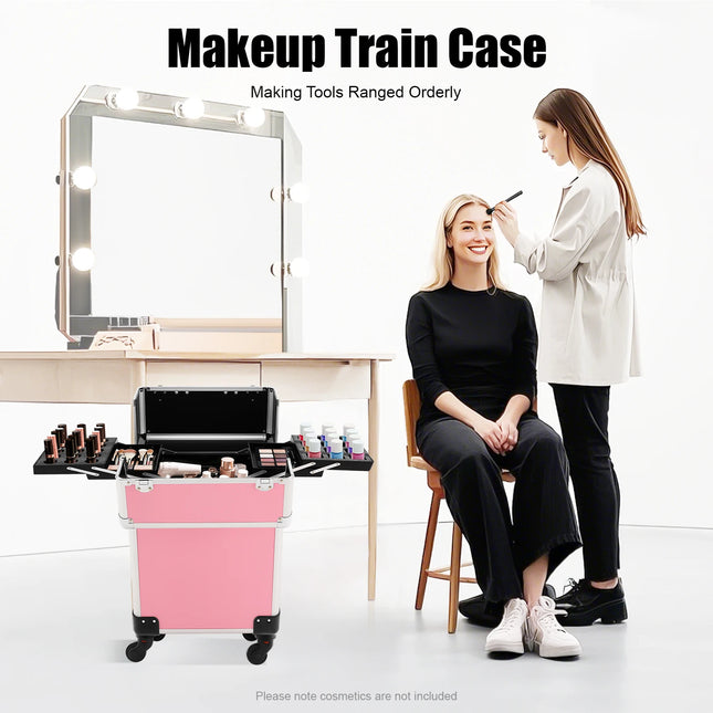 Rolling Makeup Train Case – Large Aluminum Organizer - Glossorea
