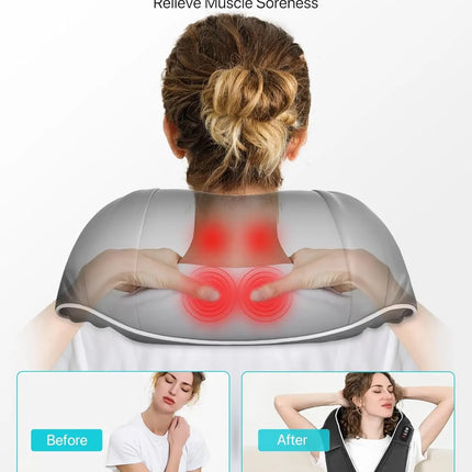 Shiatsu Neck & Shoulder Massager – Heated Deep Kneading Pillow - Glossorea