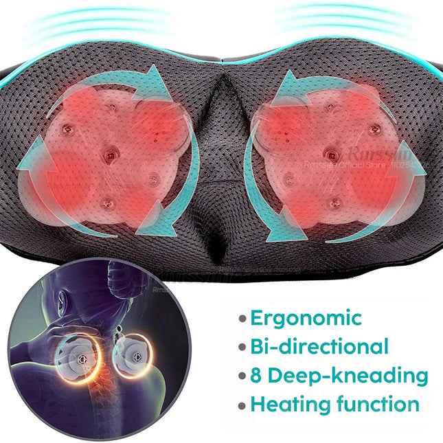 Shiatsu Neck & Shoulder Massager – Heated Deep Kneading Pillow - Glossorea