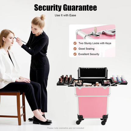 Rolling Makeup Train Case – Large Aluminum Organizer - Glossorea