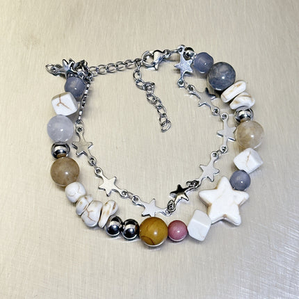 Cream Color Matching Double Circles Star Bracelet - Glossorea