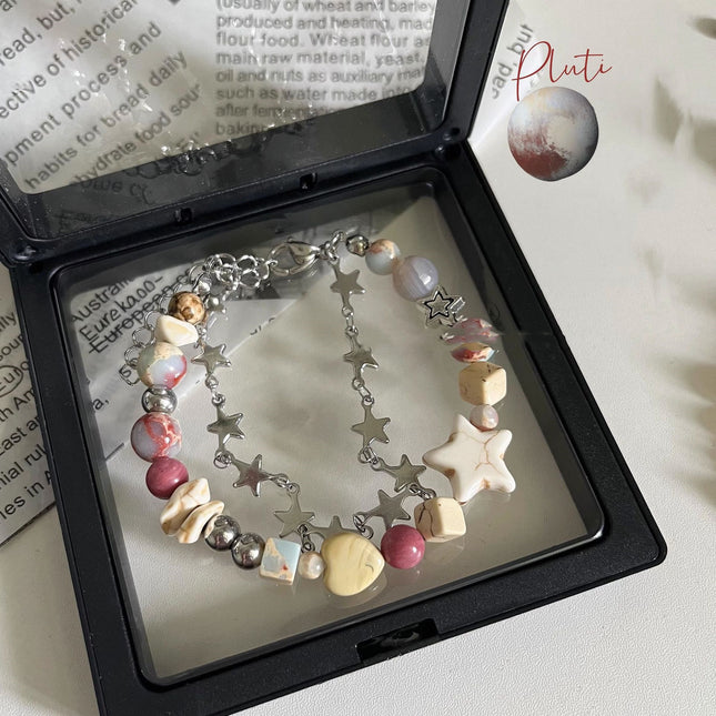 Cream Color Matching Double Circles Star Bracelet - Glossorea