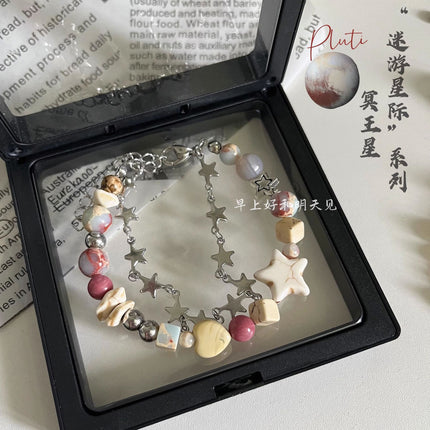 Cream Color Matching Double Circles Star Bracelet - Glossorea