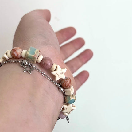 Cream Color Matching Double Circles Star Bracelet - Glossorea